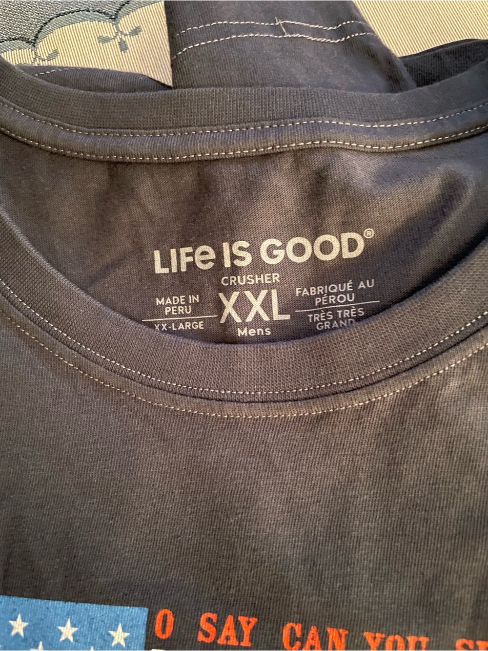 Life Is Good Men's Crusher T-Shirt 2xl in navy blue with Red & Blue Accent - Picture 2 of 2